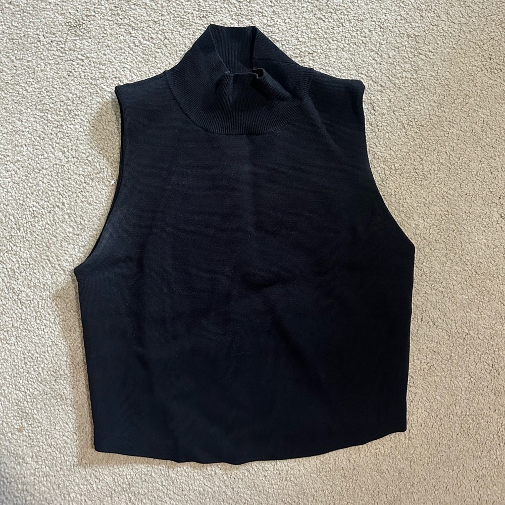 House of Harlow 1960 Black Sleeveless Fitted Bandage Double Linked Mock Neck Top